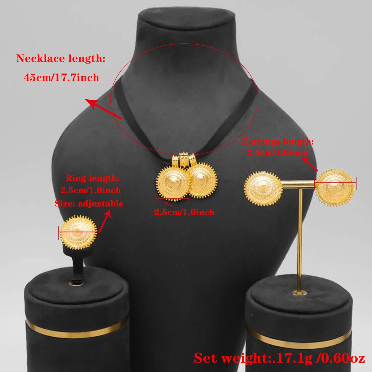 24k Gold Plated Fashion  Women Black Ribbon Choker Necklace Earrings Ring Pendant Jewelry Set For Wedding Bridal Party Gift