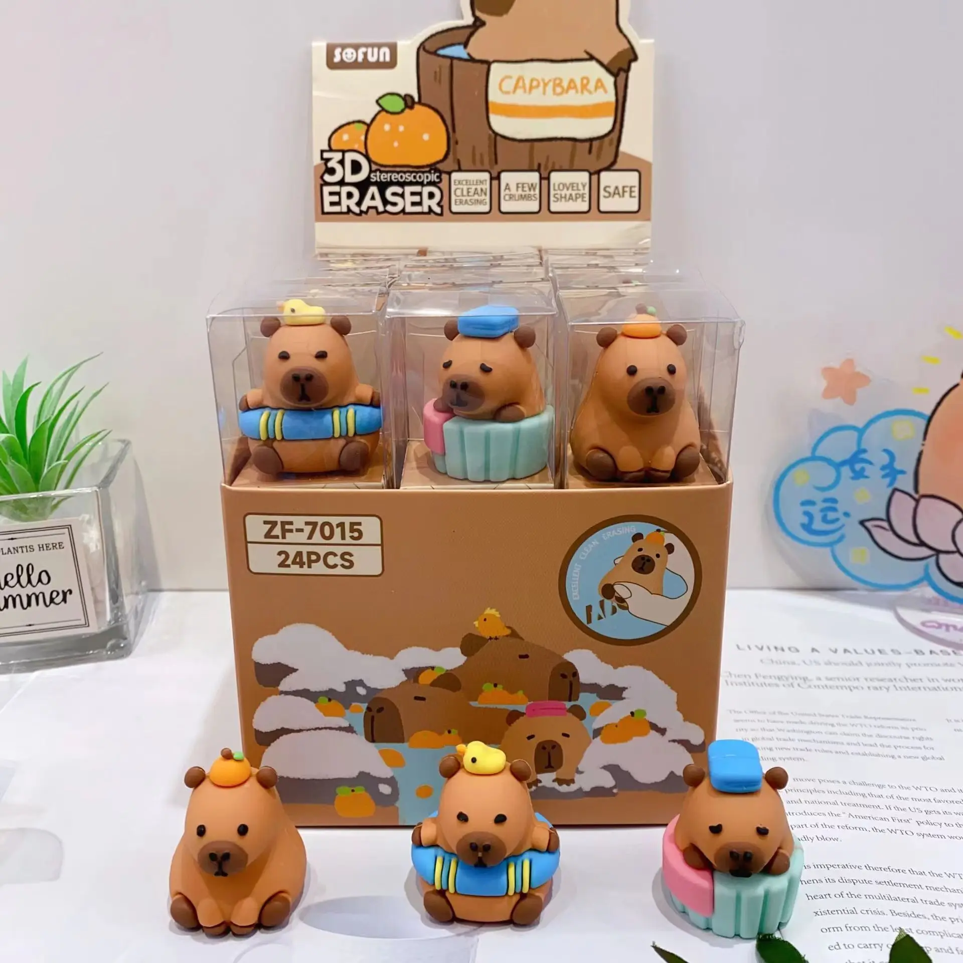 Capivara Dos Desenhos Animados Lápis Figura Borracha, Estudante Papelaria Suprimentos, Brinquedo de Borracha das Crianças, Presente do Prêmio, 3Pcs por Conjunto