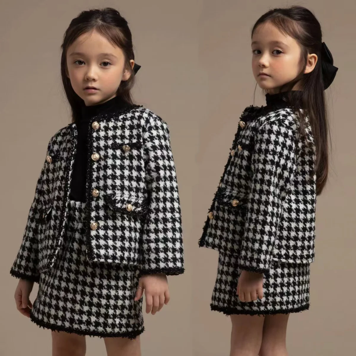 

Tweed Kids Clothing Sets 2025 Spring New Girls Elegant Small Plaid coat + Skirt Two-piece Set Baby Dresses