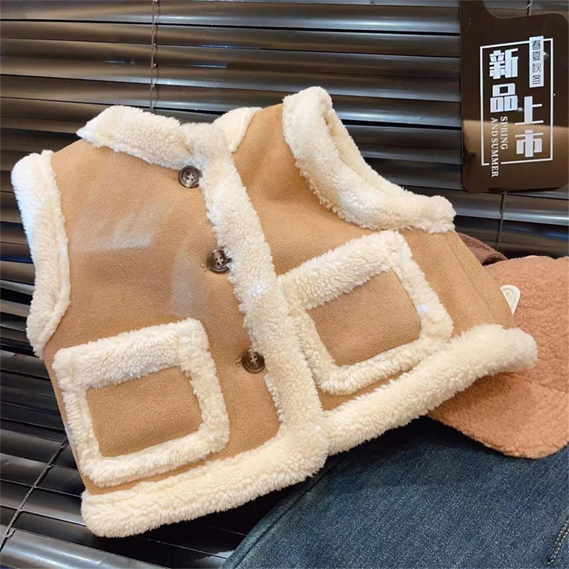 

Girls Plus Velvet Vest 2025 Autumn Winter Thickened Warm Waistcoat Children Clothes New Baby Fashion Fleece Vest Coat 2-8Y