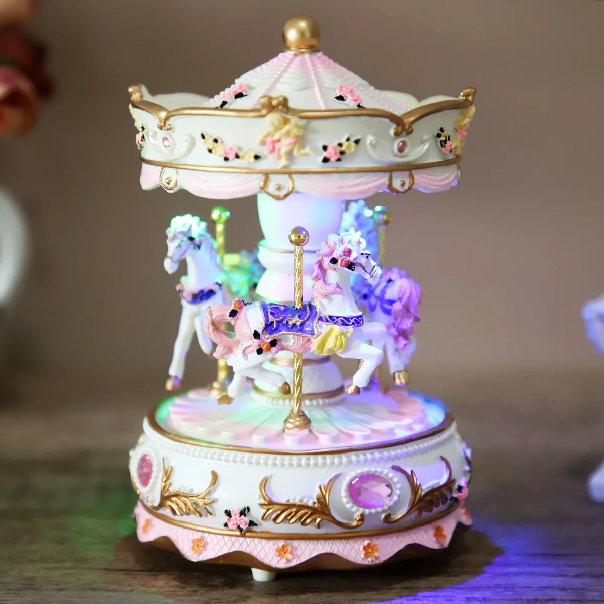 Luminous Merry-go-round Music Box Craft Carousel Music Boxes Ornament Girls Birthday Christmas Gift Home Decoration