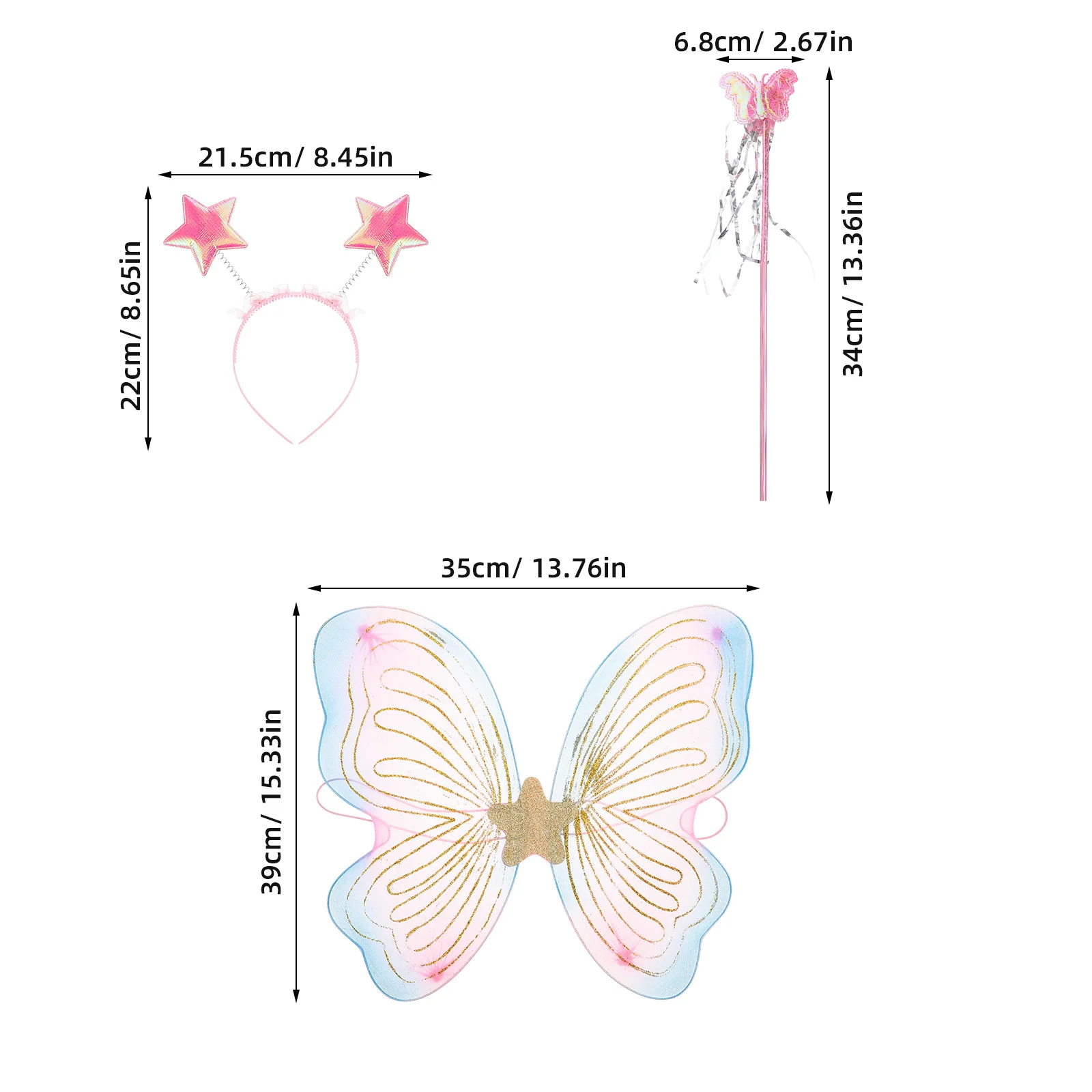 여아용 나비 날개 의상 1세트, 가벼운 요정 날개 액세서리, 어린이 파티 코스프레 할로윈 무대 소품
