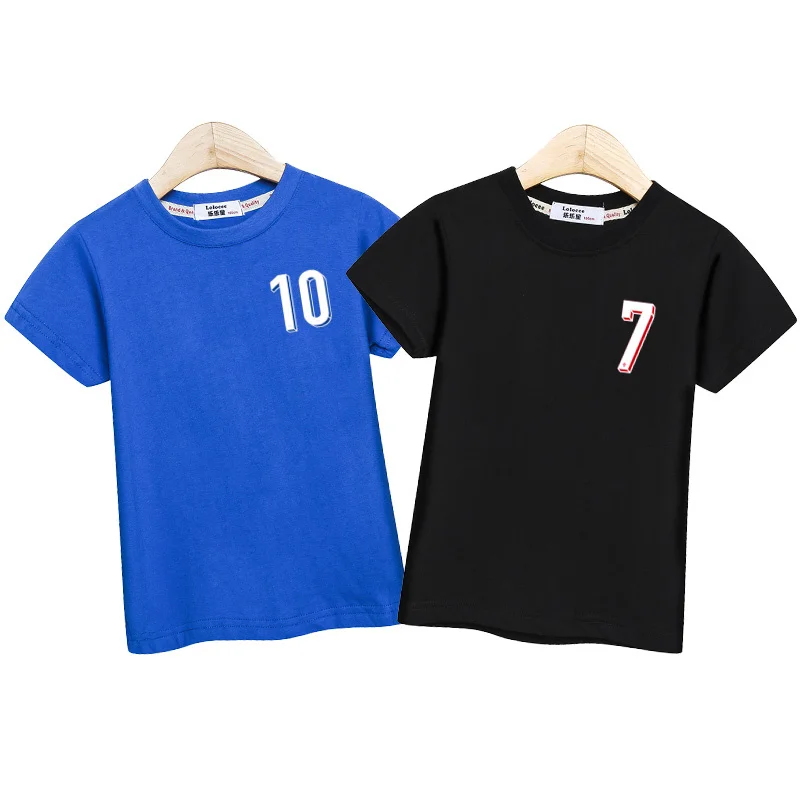 Kinder-Fußball-Nummer-T-Shirt, kurzärmeliges Sommer-Top für Jungen Nr. 7–10, bedruckte T-Shirts
