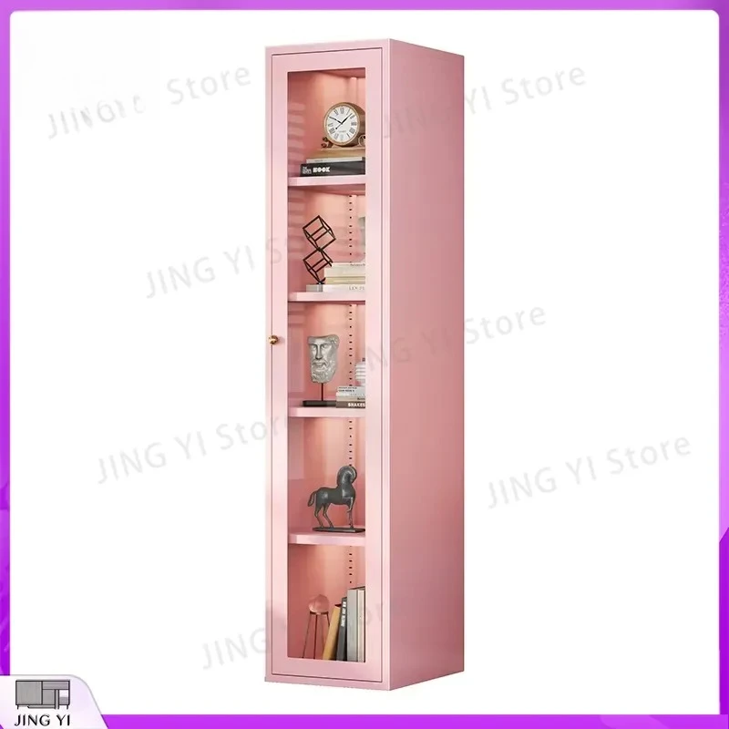 Kids Bookshelf with Tempered Safety Glass Corner LED Shelf for Bedroom Study Room Educational Book Storage Cabinet Display