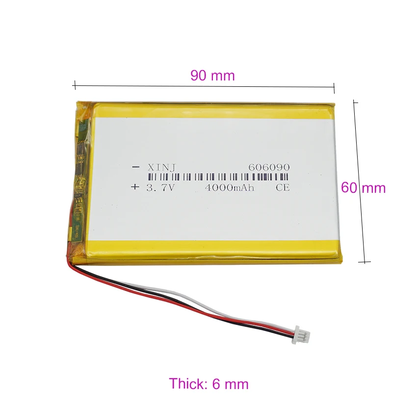3.7V 4000mAh 14.8Wh Rechargeable Li-Polymer Li Lithium Battery 606090 With JST 3Pin 1.0 Plug For Saru Kx81 Keyboard