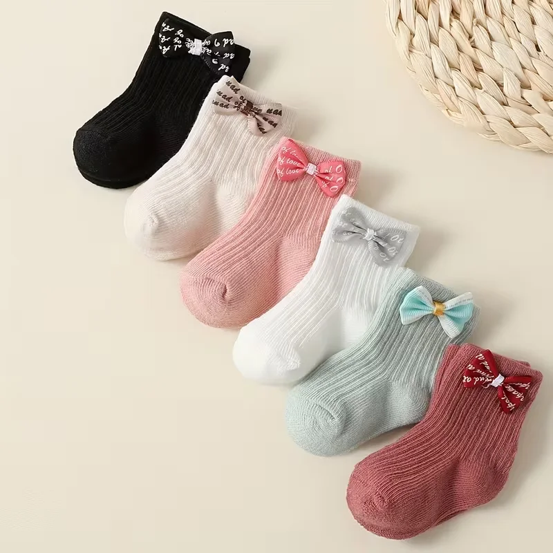 Princess breathable socks 0-3 years old girl with tie decoration, suitable for all seasons, children socks suit.
