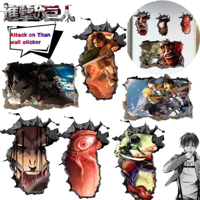Attack on Titan Eren Jaeger Mikasa Ackerman Self Adhesive Sticker Creative ins High Value DIY Anime Wall Decorative Painting