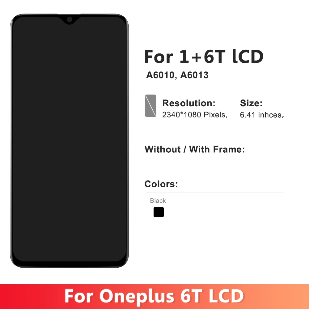 6.41'' New AMOLED For oneplus 6T A6010 A6013 LCD Display Touch Screen Digitizer Assembly For 1+6T Display Screen Replacement