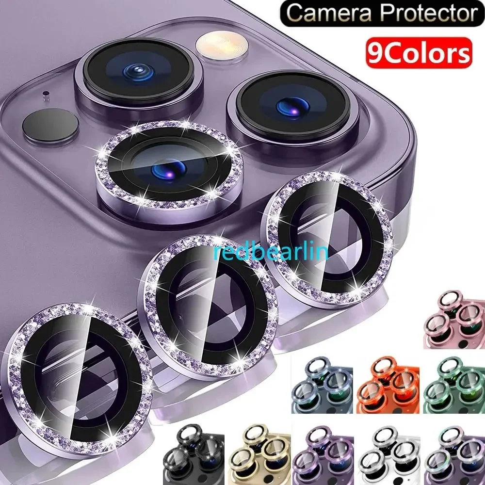 

100pcs Luxury Glitter Diamond Camera Lens Protector For iPhone 15 11 12 13 14 Pro Max Back Camera Glass Protector Sticker Cap