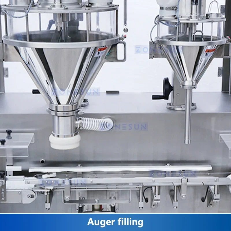 ZONESUN Automatische Pulverfüllmaschine Dual Auger Filler Gewürz Kaffee Protein Verpackungsausrüstung Kontrollwaage ZS-FM6A