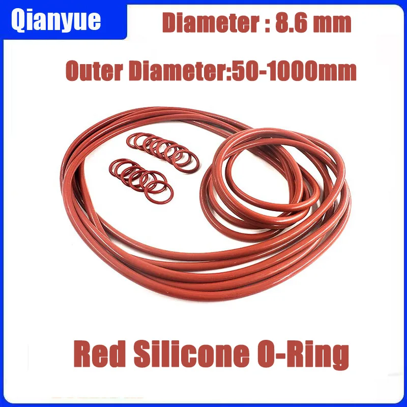 

Red Silicone O-Ring 8.6mm Cord x 50-1000mm OD,Large Size Food Grade Seals for Sanitary Pipes/Medical/Brewery Equipment
