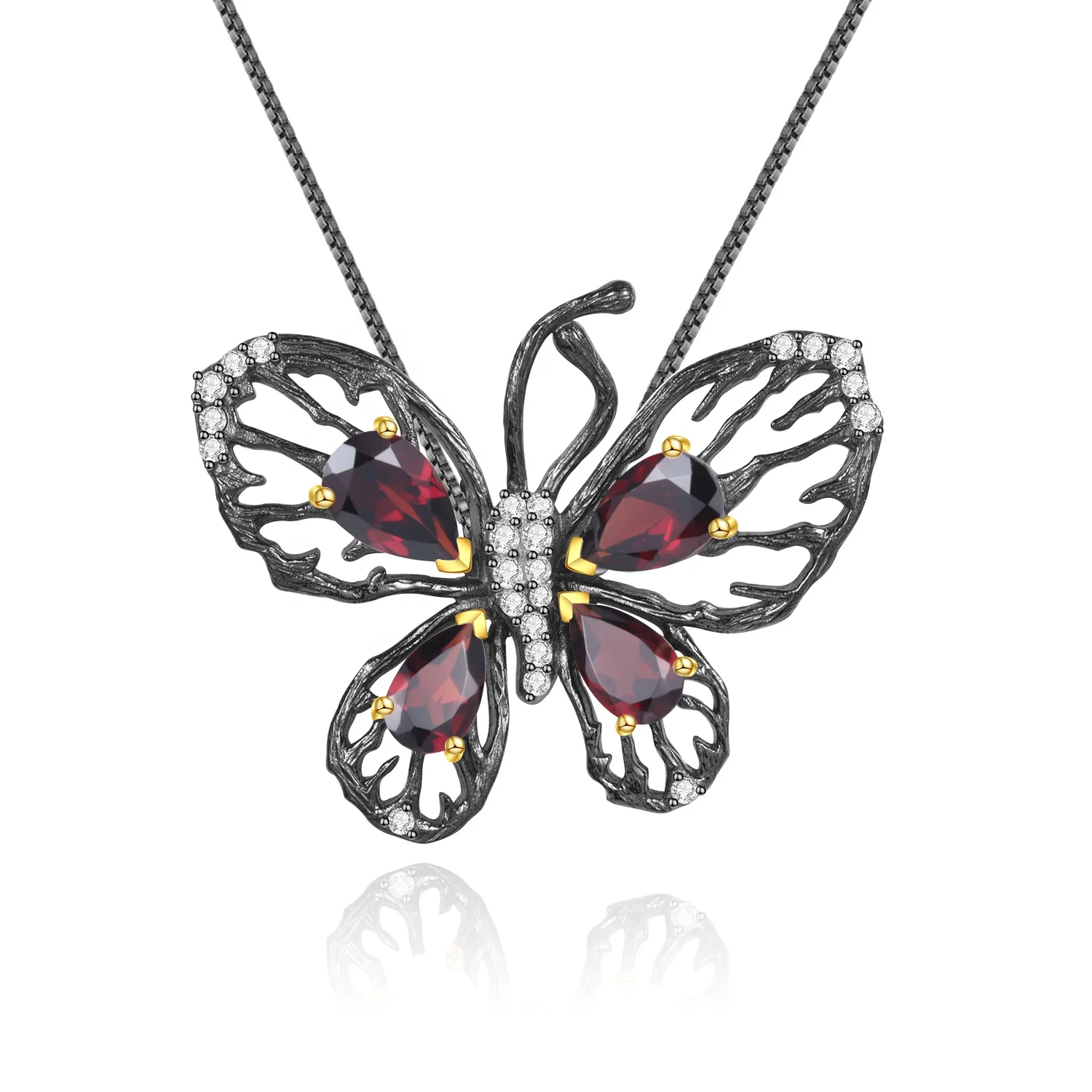 

Abiding New Design Fashion Butterfly 925 Sterling Silver Natural Garnet Pendant Jewelry For Women