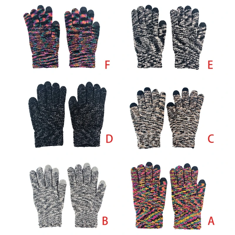 Women Men Winter Autumn Knitted for Touch Screen Gloves Warm Thermal Colorful Dye Chenille Elastic Cuff Texting Outdoor Ski