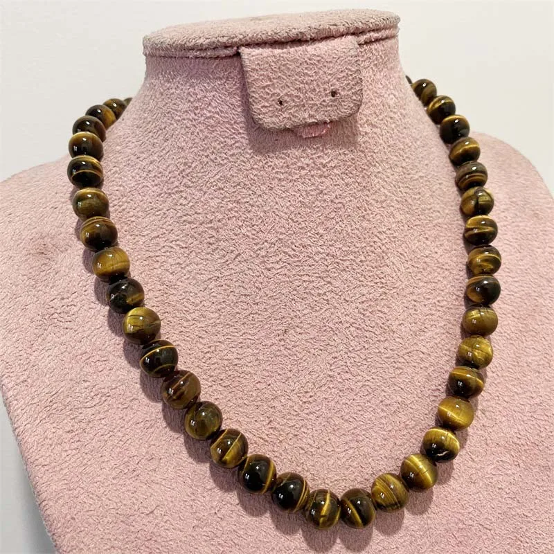 4/6/8/10MM Yellow Tiger Eye Necklace Grade A Hot Selling Natural Stone Wedding Party Power Jewelry Handwork With Customize Size