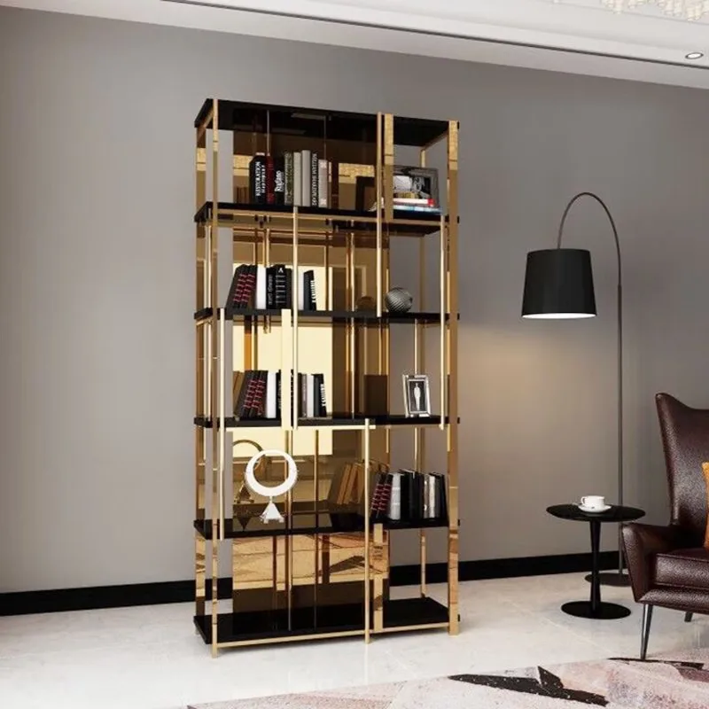 

Italian light luxury living room storage, stainless steel shelves