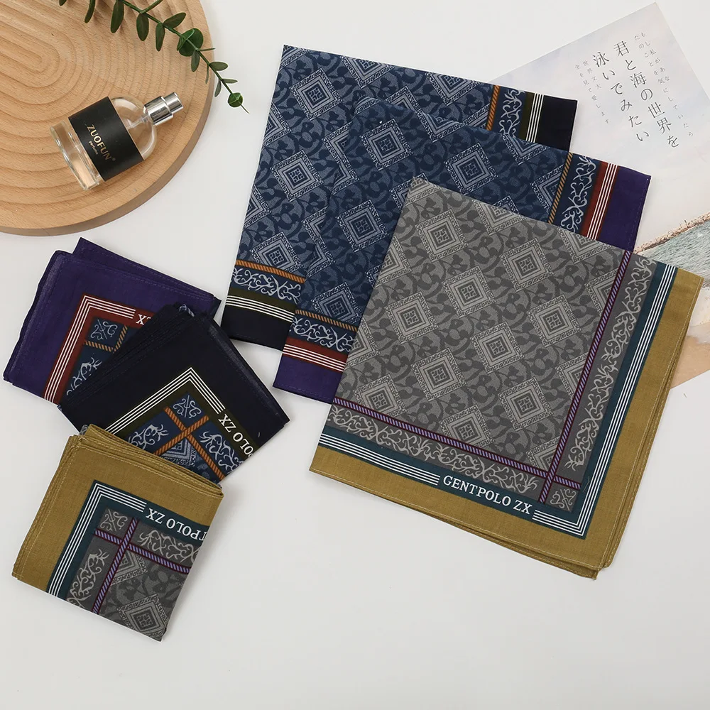 6/12 Stück Herren-Taschentücher aus 100% Baumwolle mit Aufdruck, 43cm, Luxuriöse Business-Taschentücher, Dünne Saugfähige Quadratische Tücher für den Täglichen Gebrauch – Detail 4