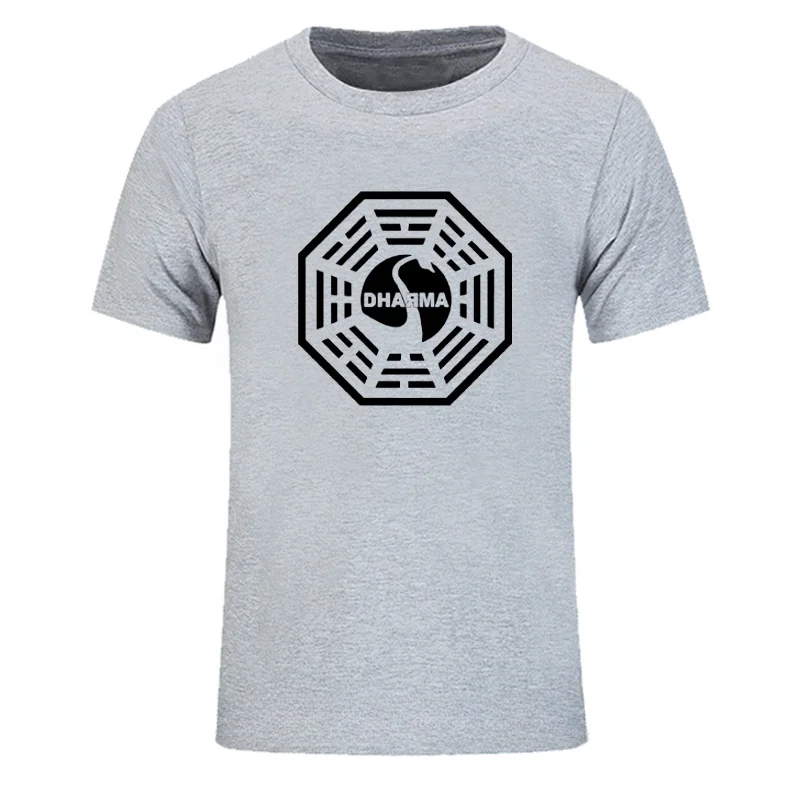 LOST Dharma Initiative Mens Extended Tshirt Oversized Fashion Casual Short Sleeved Printed Tee Shirt for Men Custom