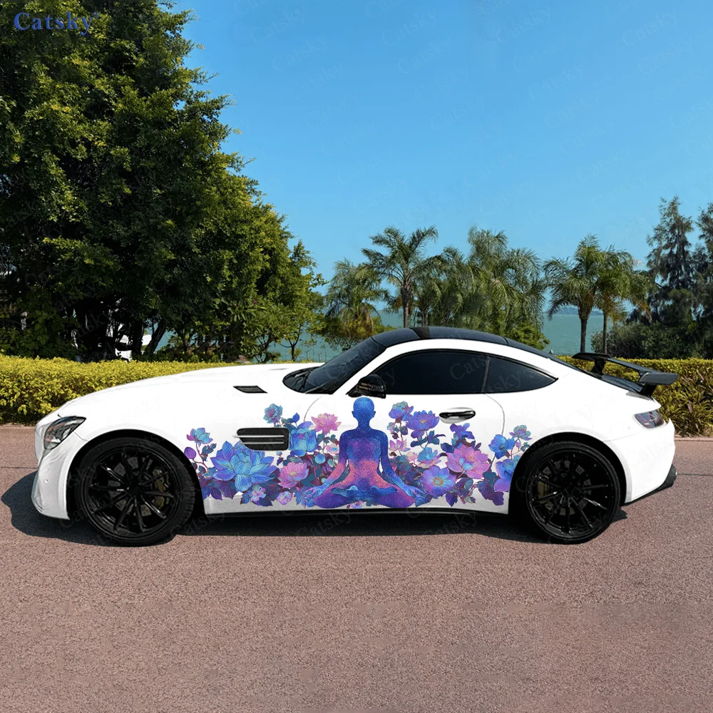 สติ๊กเกอร์ไวนิลติดรถยนต์ลายผู้หญิงนั่งสมาธิเรืองแสง  วัสดุ PVC แบบติดเอง เหมาะสำหรับตกแต่งรถบรรทุก รถ SUV ของตกแต่งรถยนต์ ของขวัญ