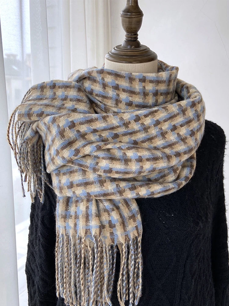 New Vintage Scarf Headscarf Winter Women Ladies Men Preppy Plaid Tassel Scarve Warm Pashmina Mujer Femme Male Foulard Wrap Shawl