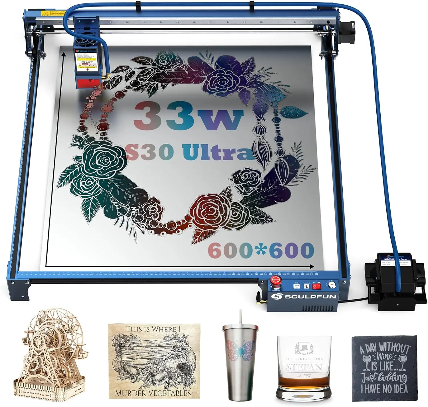 SCULPFUN S30 Ultra 33W/22/11W Engraving Machine Automatic Air-assist System Replaceable Lens 600x600 Engraving Area Laser Cutter