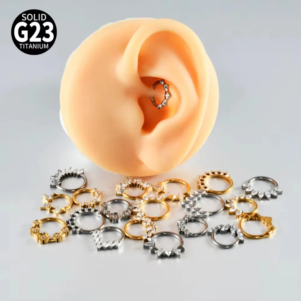 G23 Titanium Hinged Snake/Antler-Septum Click Nostril Ring Bat Heart Zircon Ear Tragus Daith Helix Hoop Earring Piercing 16G