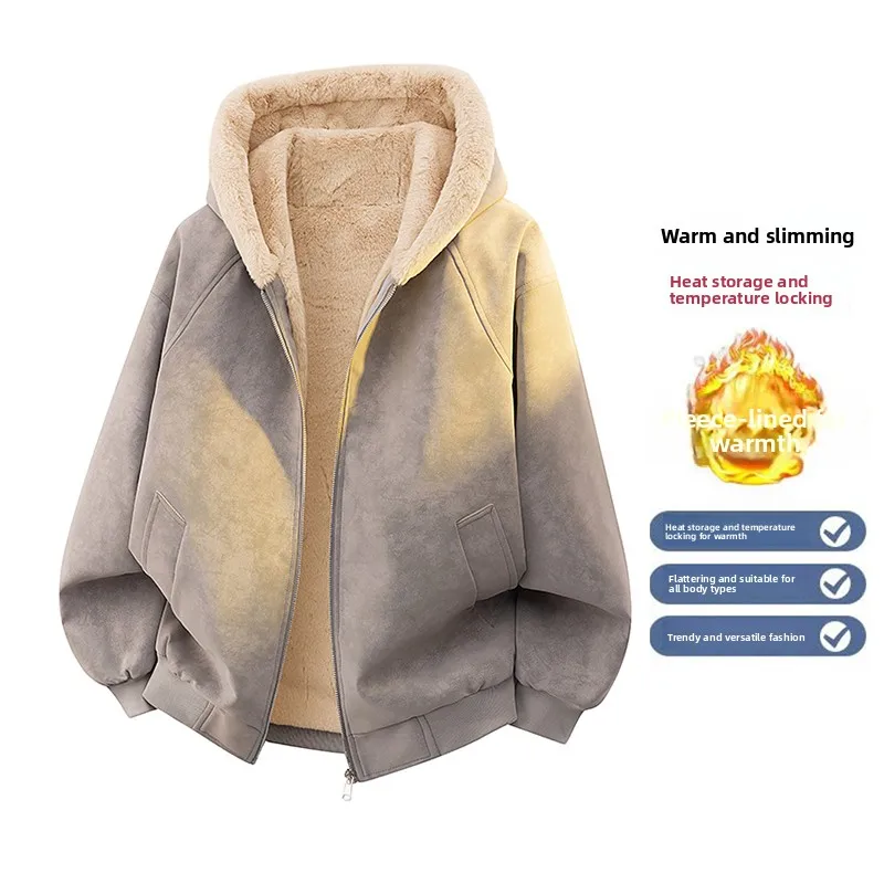 

Куртки с капюшоном в американском повседневном стиле с галькированной текстурой, унисекс, стеганая зимняя парка с плюшевой подкладкой, свободная посадка с меховым воротником