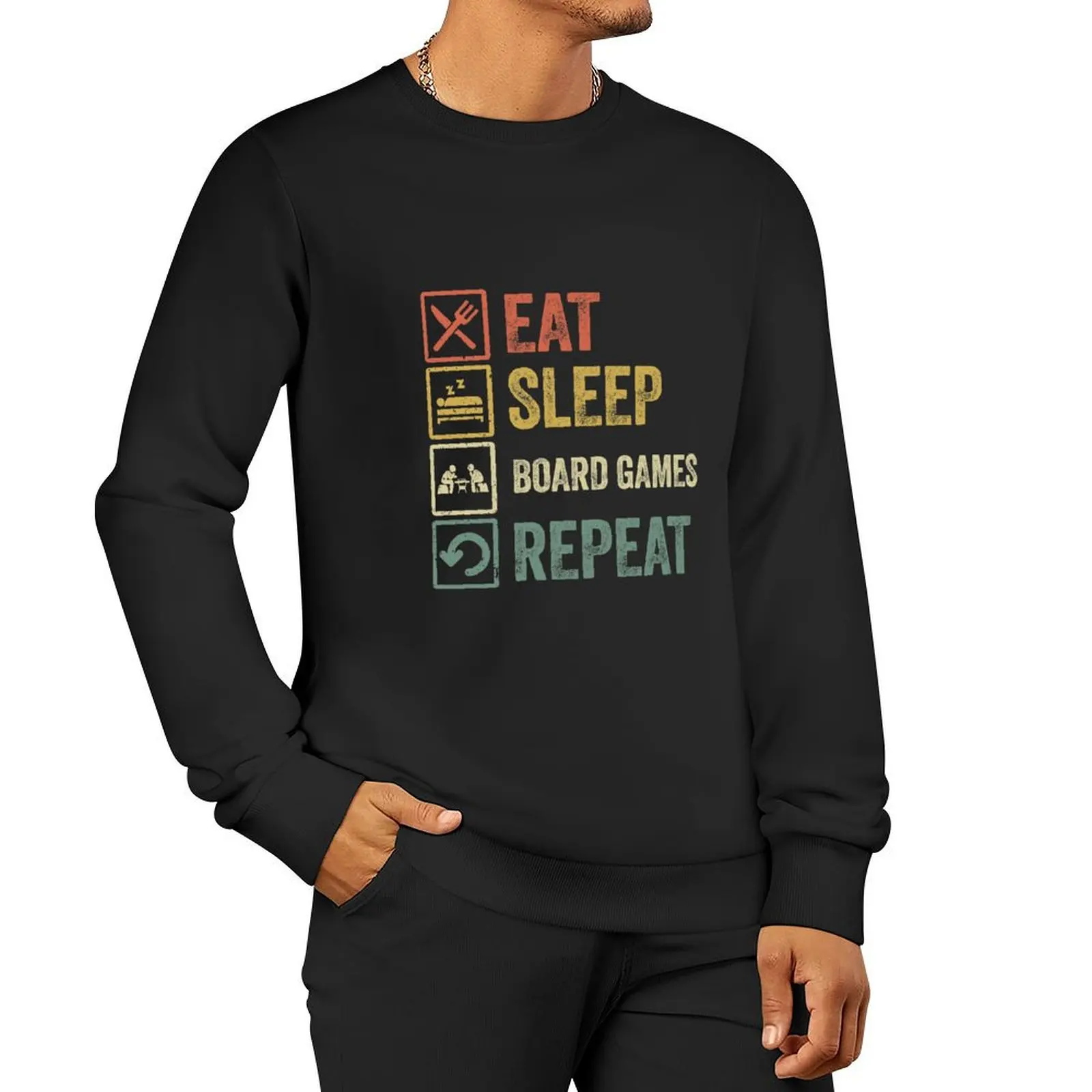 Funny eat sleep board games repeat retro vintage Pullover Hoodie men clothing autumn clothes new sweatshirt