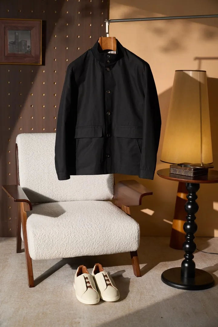 LP Men Stand Collar Horn Button Windproof Cotton Jacket Business Casual Copper Fiber Autumn Winter 2026