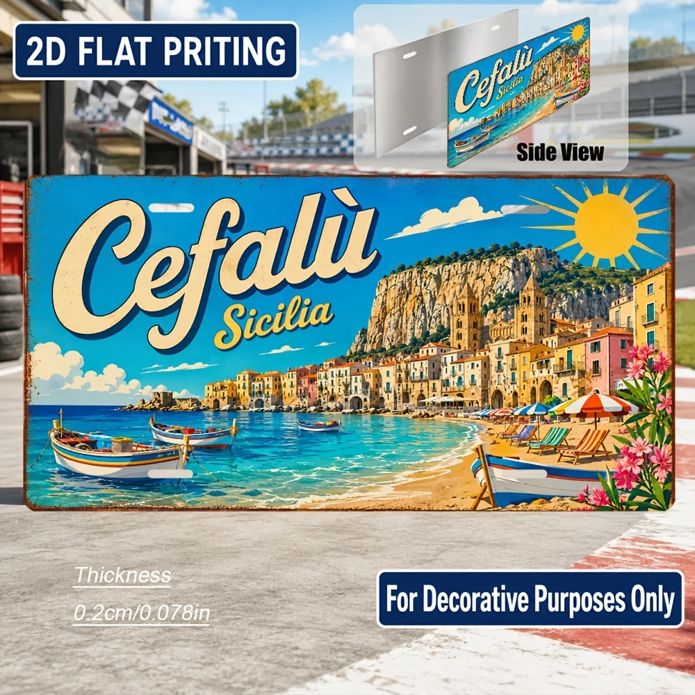 2D Flat, [2D Flat] 1pc Sicily-Themed Vintage Italian Wall Sign - Rectangular Plaque Suitable for Home Decor, Bar & Outdoor, S