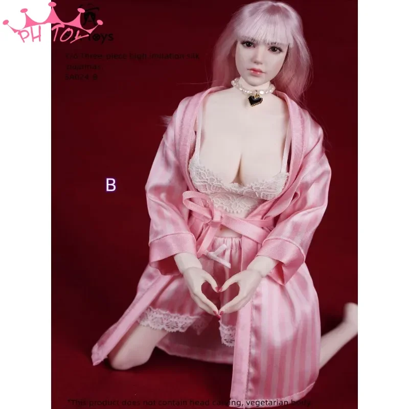 1/6 Female Soldier Silk Pijamas Night Gown Bra Panty Underwear Three Piece Clothes Set for 12