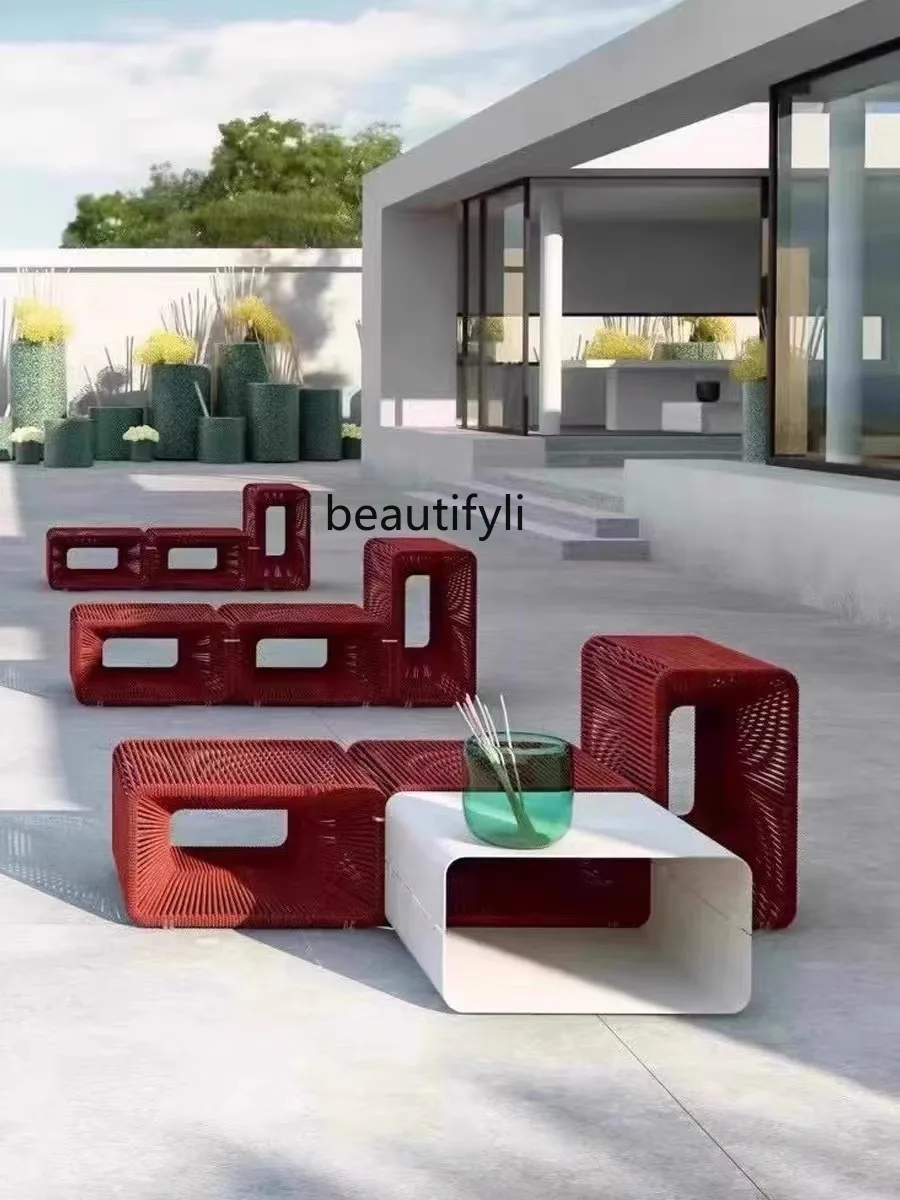 Outdoor Leisure Sofa B & B Garden Terrace Rope Chair Outdoor Deck Single Rattan Chair Furniture