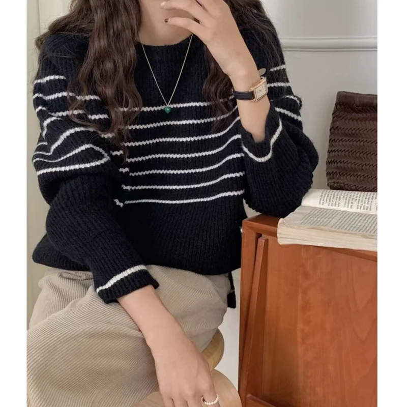 

stripe Fashionable languid breeze cashmere woman autumn winter 100 go with round neck loose pullover sweater