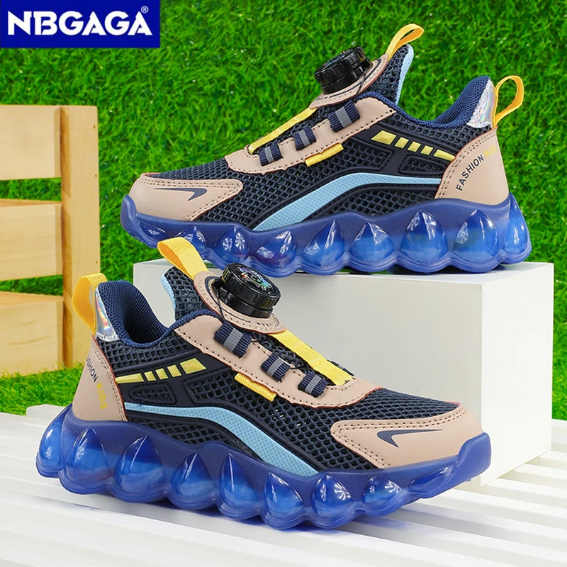 

Summer Kids Sports Shoes Rotary Buckle Casual Sneakers For 5-16Years Boys Trainning Breathable Mesh Children's Running Shoes