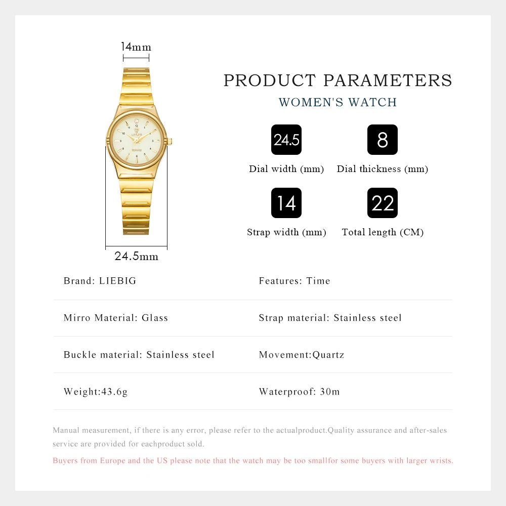 LIEBIG Fashion Stainless Steel Strip Waterproof Wristwatches Ladies Quartz Movement Watch For Women Top Brands Luxury Watches