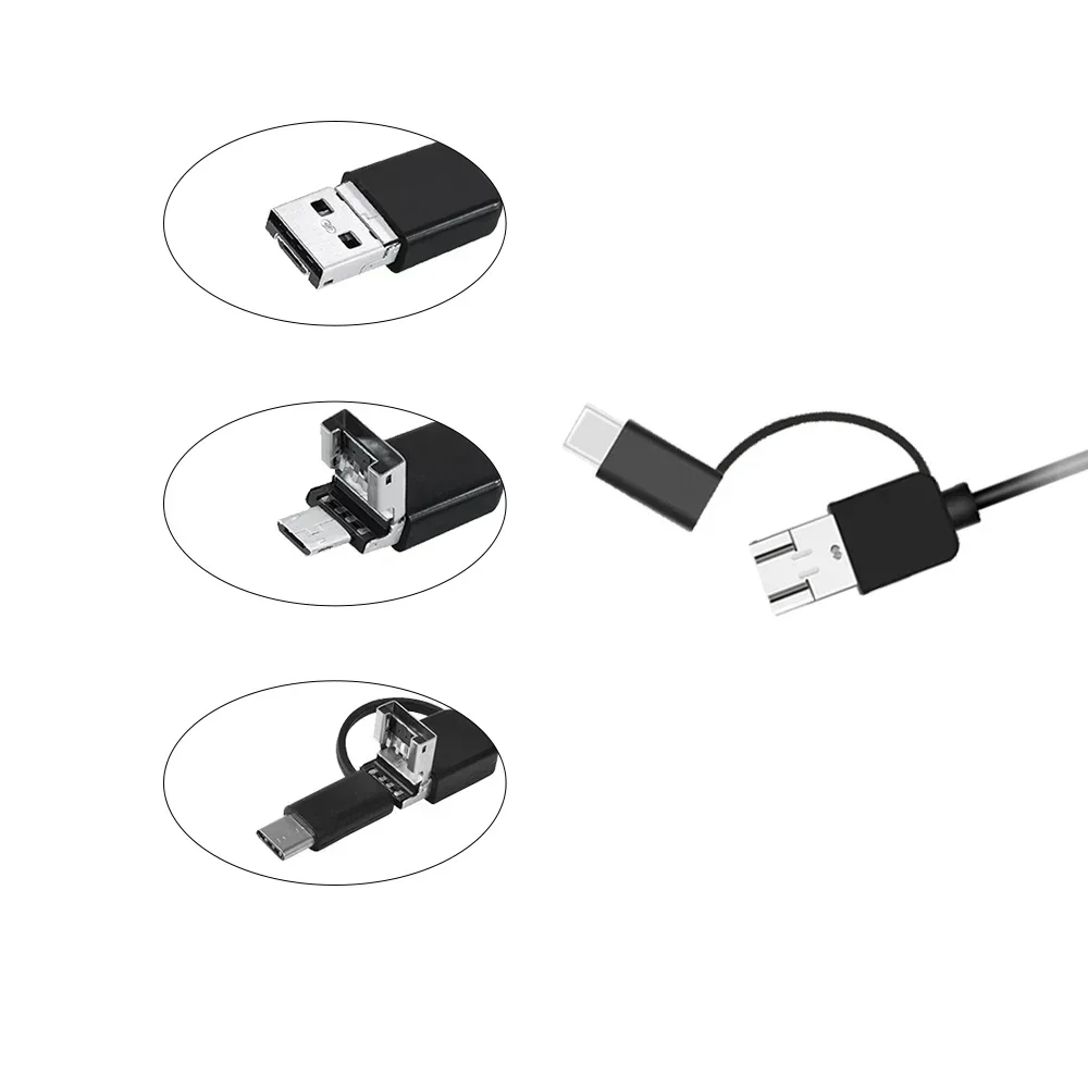 5.5mm Sewer Industrial Endoscope Piping Endoscopy Type C Flexible Snake Mini Camera 3 in 1 Automotive Borescope for Android