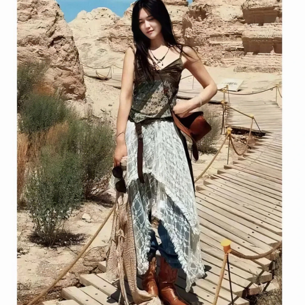 

Lace Jacquard Transperant Skirt Women Summer New High Waist Sexy Casual Long Skirts 2026 Streetwear Fashion Black Maxi Skirt