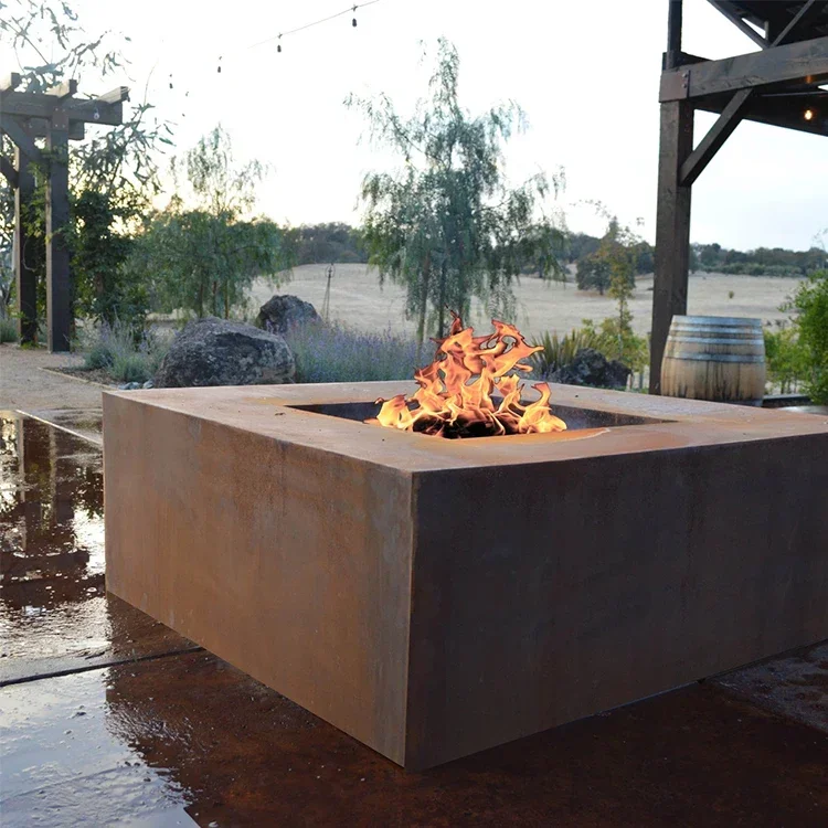 

#For Wood Burning Large Square Corten Steel Metal Fire Pit Fireplace