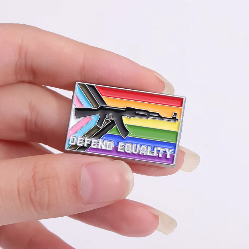 Defend Equality Gender Enamel Pins Rainbow LGBT Brooches Lapel Backpack Badge Cartoon Gun Accessories for Gay Lesbian Friends