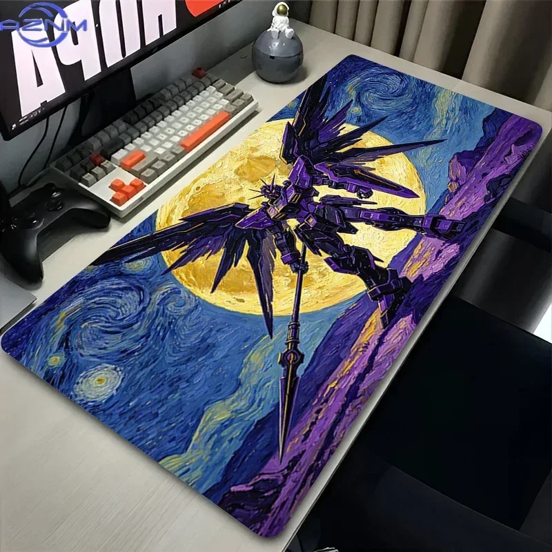 Starry Night Art Style Sci-Fi Mecha Themed Large Mousepad, Rubber Non-slip Gaming Desk Mat, Waterproof HD Print Keyboard Table P