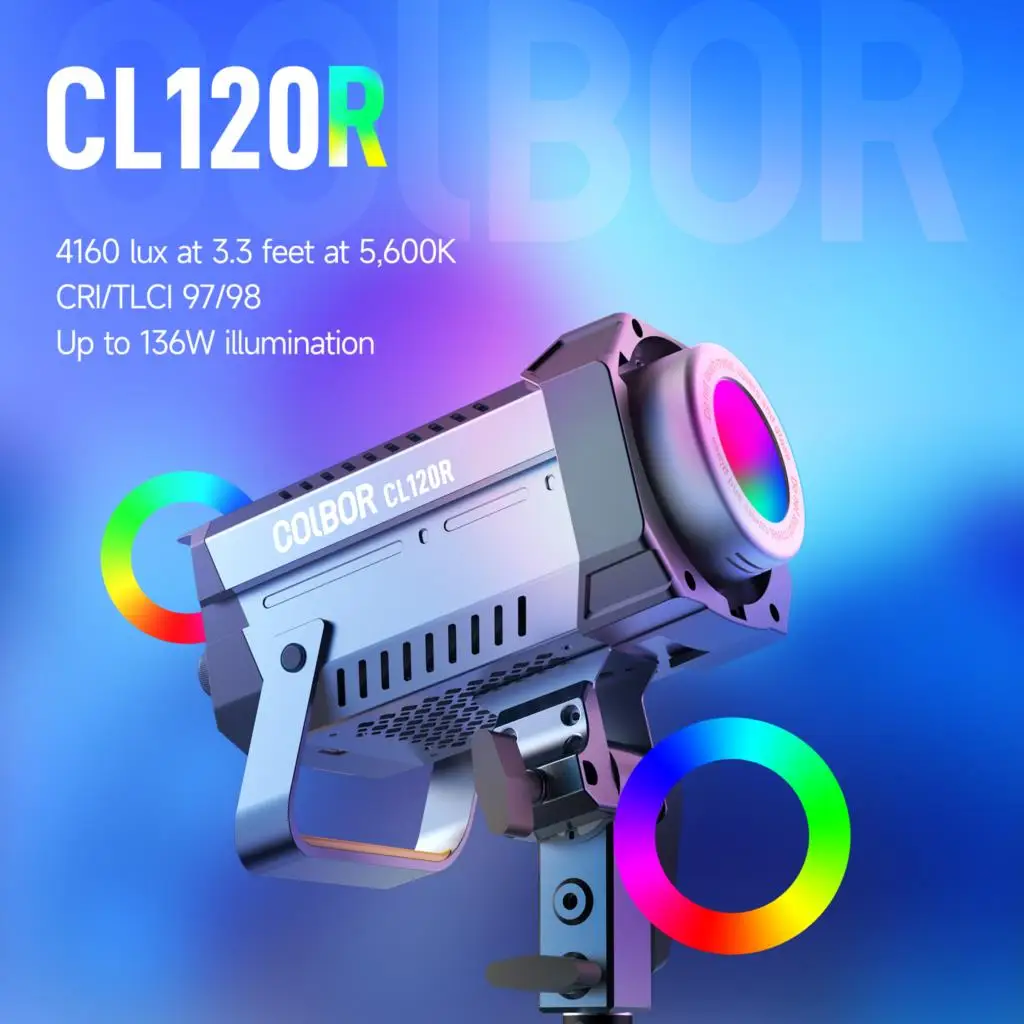 COLBOR CL120 RGB 120W Photography Lighting Bi-Color Fill Llight LED Video Light COB Light Bowens Mount for shooting