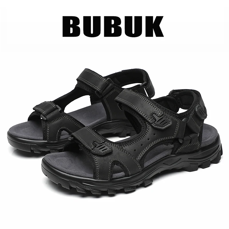 Bubuk Herren Outdoor-Freizeitsandalen aus hochwertigem Rindsleder, modisches und vielseitiges offenes Design, für alle Jahreszeiten anpassbar, bequeme flache Strandschuhe, Herren-Wasserschuhe. – Detail 5