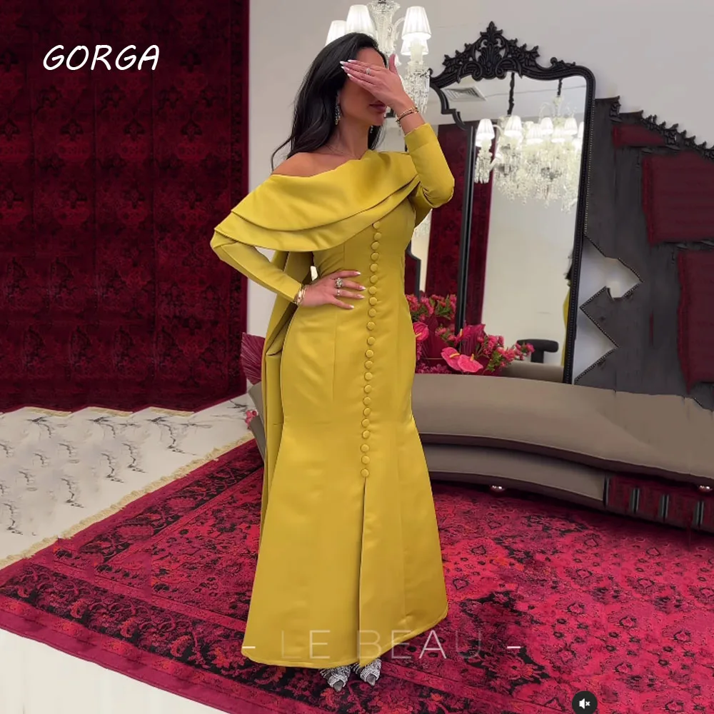 فستان سهرة من الساتان المصنوع من GORGA-فستان سهرة طويل حورية البحر ، ثوب بطول الأرض ، جودة عالية ، ياقة مدورة ،