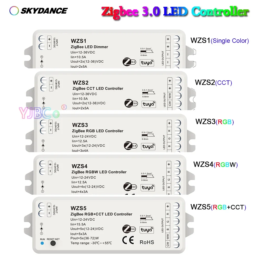 

Skydance 12V 24V ZigBee 3.0 LED strip Controller Dimming/CCT/RGB/RGBW/RGBCCT 1/2/3/4/5 CH light tape Single Color Dimmer