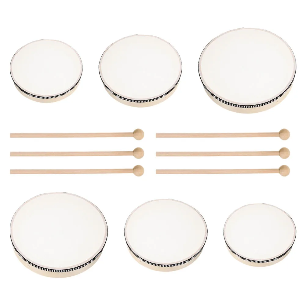 

6pcs Kids Hand Drums 10 8 6 Inch Wood Frame Percussion Instruments Orff Educational Music For Children Sensory Rhythm Learning