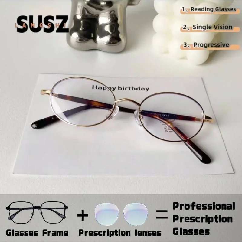 LS-SUSZ Geometric Oval Small Frame Fashion Anti-Blue Light Reading Glasses for Ladies, New Arrival Customizable Prescription