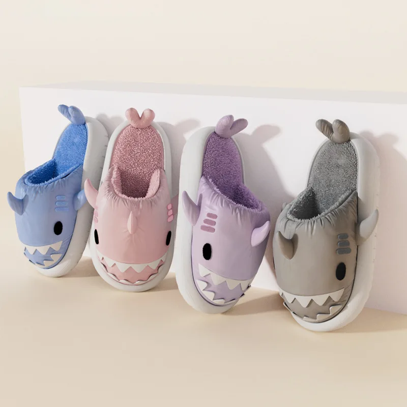 

New Home Down Plush Shark Slipper Man Women Autumn Winter Thick Sole Shark Cotton Slipper Indoor Detachable Couple Warm Slippers