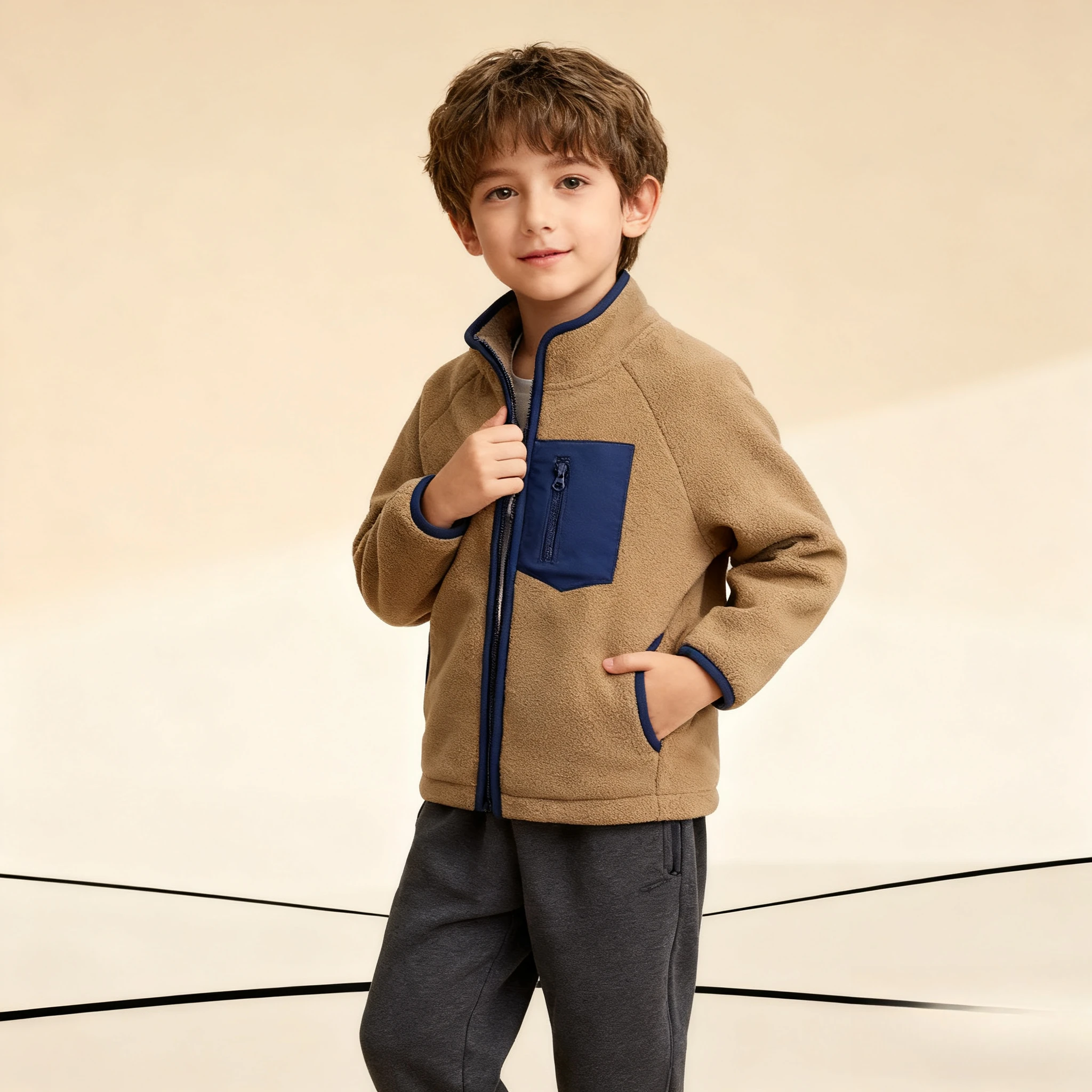 Teen Kids Polar Fleece Jacket Zip Stand Collar 5 Color Warm Thermal Outerwear for Boys Girls Autumn Winter Daily Wear Tops