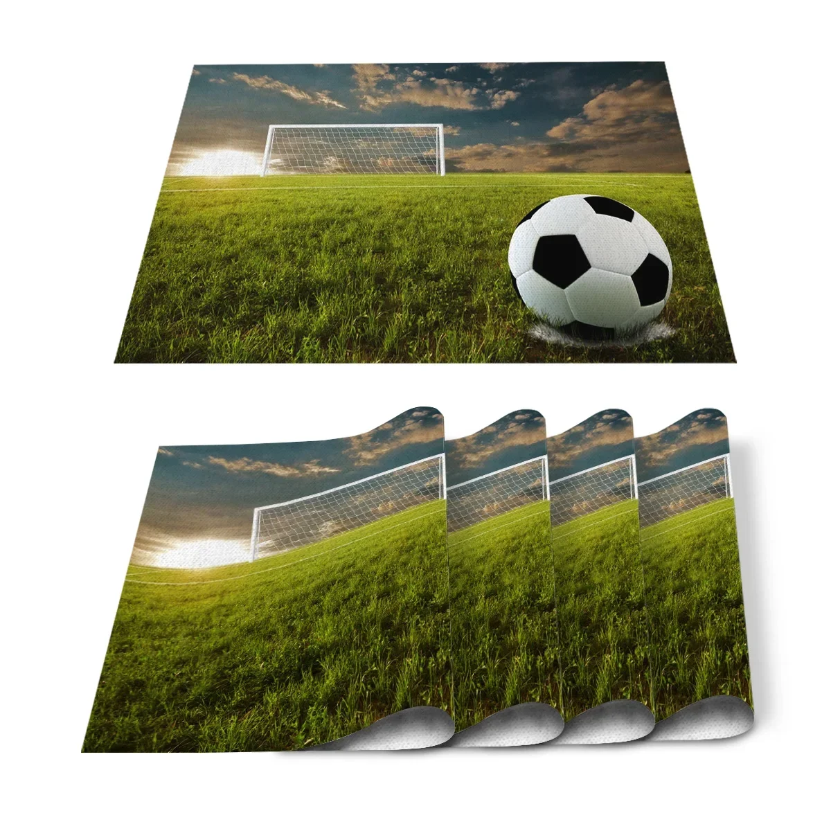 1Pcs Placemat Soccer Balls Football Field Printed Table Mat For Tables Heat-insulation Cotton Linen Kitchen Dining Pads