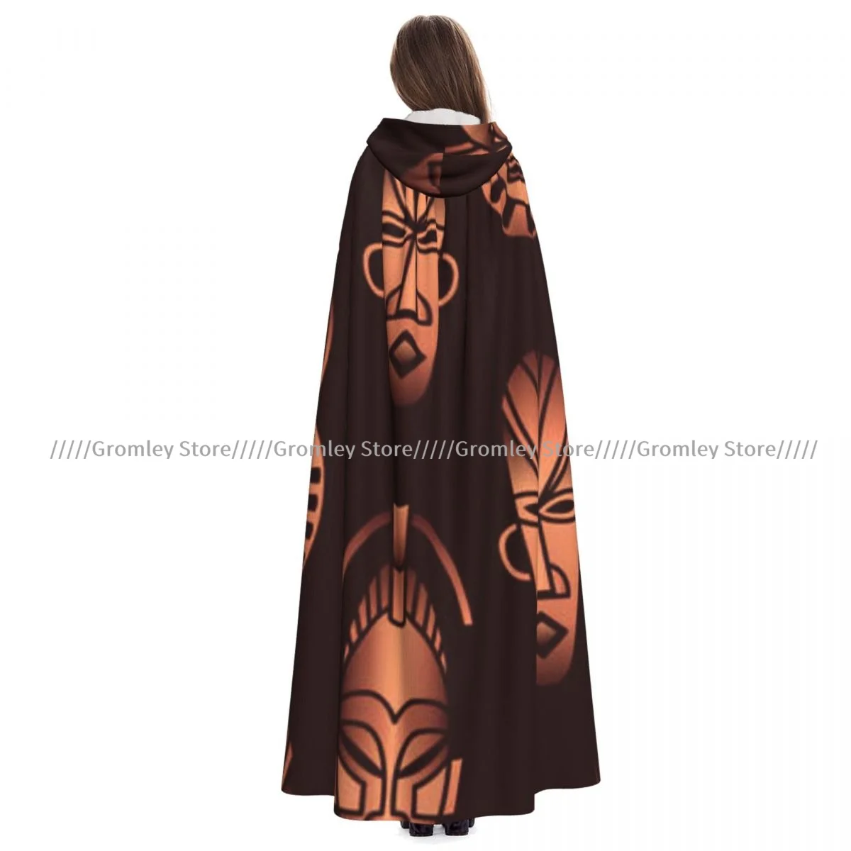 Ethnic African Masks Witch Cloak Hooded Cosplay Costume Halloween Adult Long Party Cape