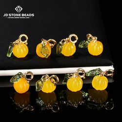 1 Pc Natural Yellow Agate Carved Pumpkin Shape Copper Buckle Pendant Charms For Jewelry Making Diy Necklace Bracelet Accessory